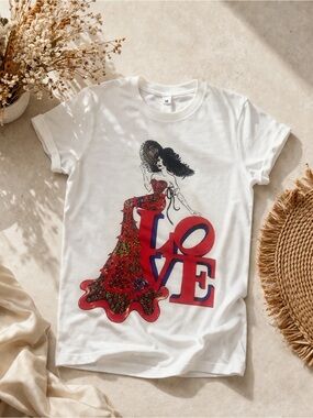 White Tee with Red LOVE Dress Graphic
